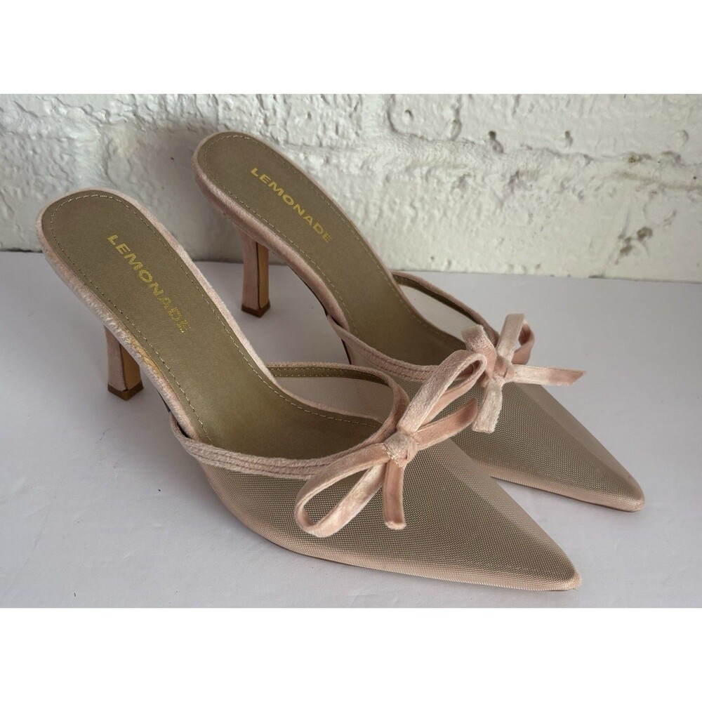 Kitten heels Blush Pink Mules Bows  Size 6 lemonade Lavon Mesh $156